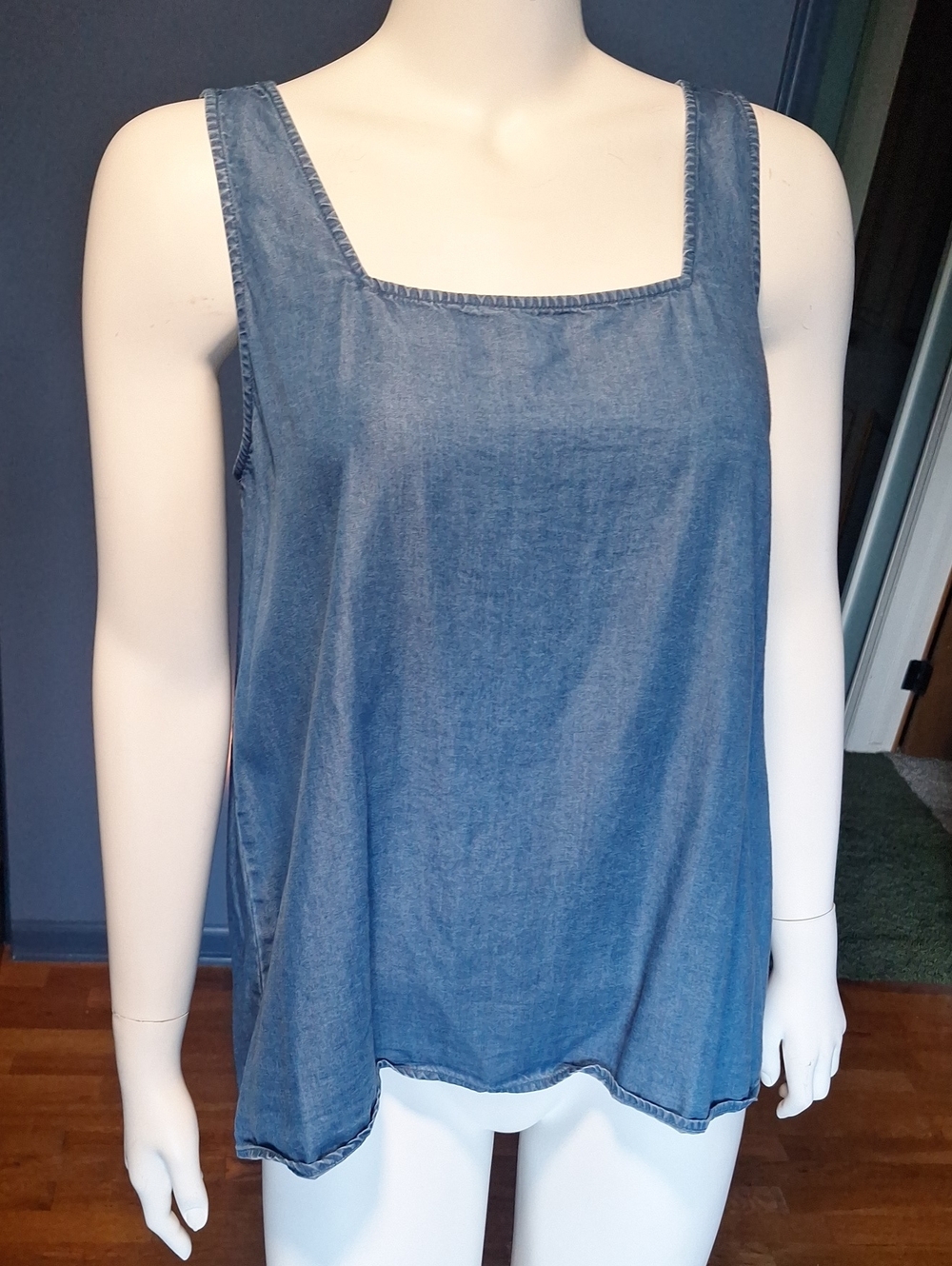 LOFT Blue Denim-Look Square Neck Tank Top